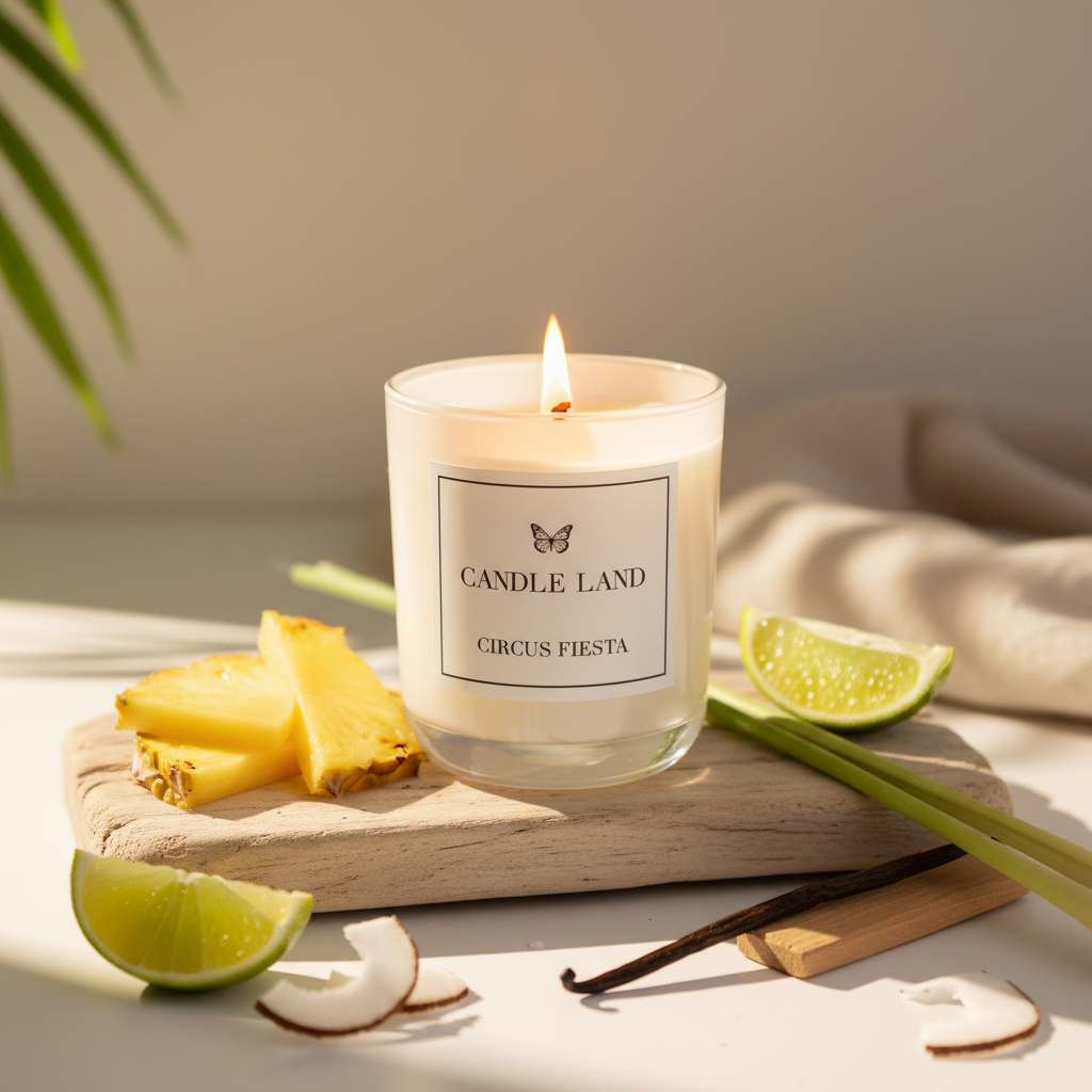 Hand-poured coconut and lemongrass candle from Candle Land’s Circus Collection, luxury Australian candle brand.
