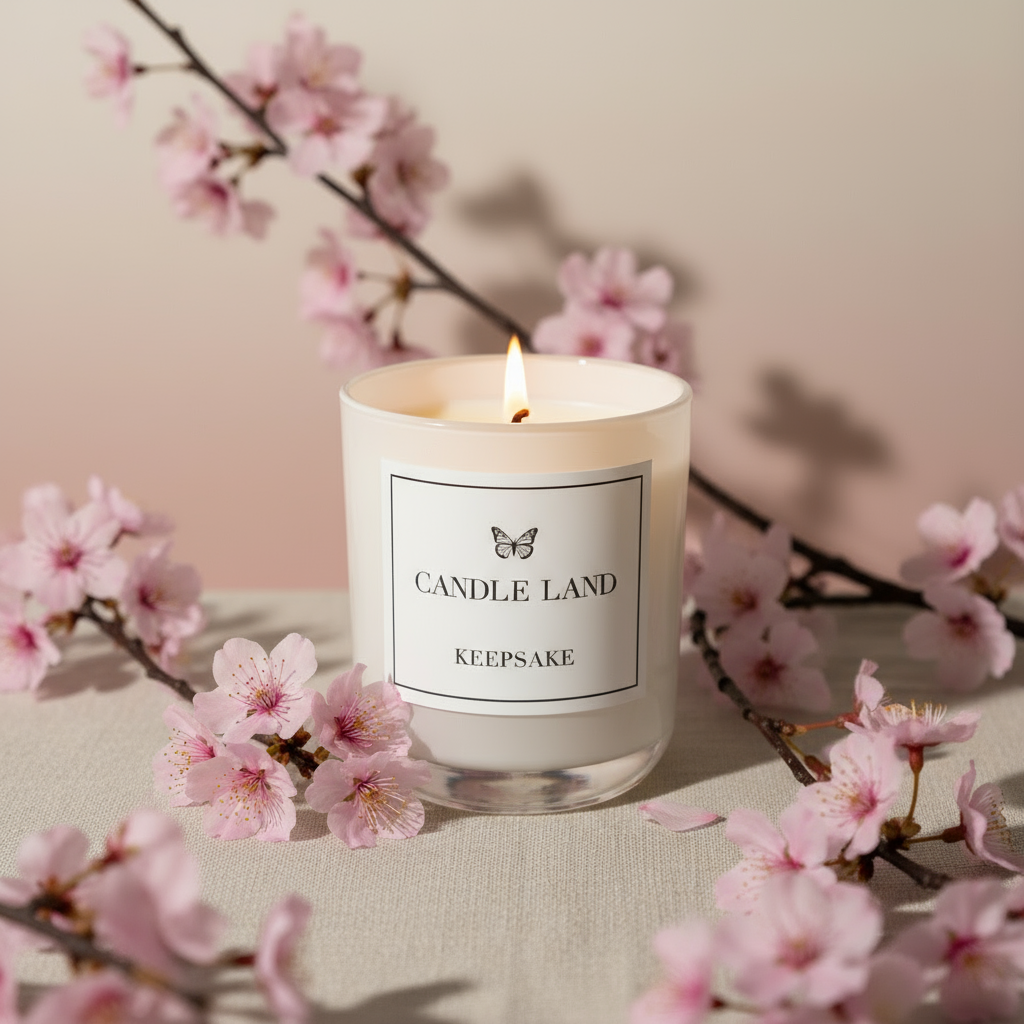 Keepsake – Japanese Cherry Blossom candle by Candle Land with floral design