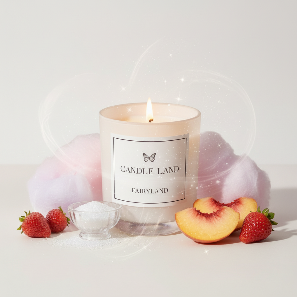 Candle Land Fairyland candle with fruits on a white background